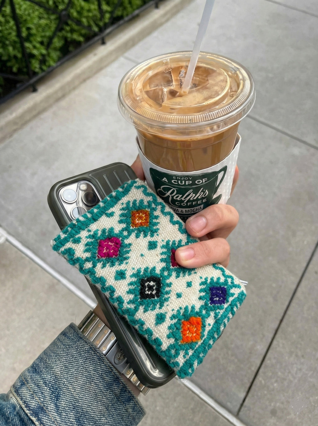 blue hand-woven coin purse