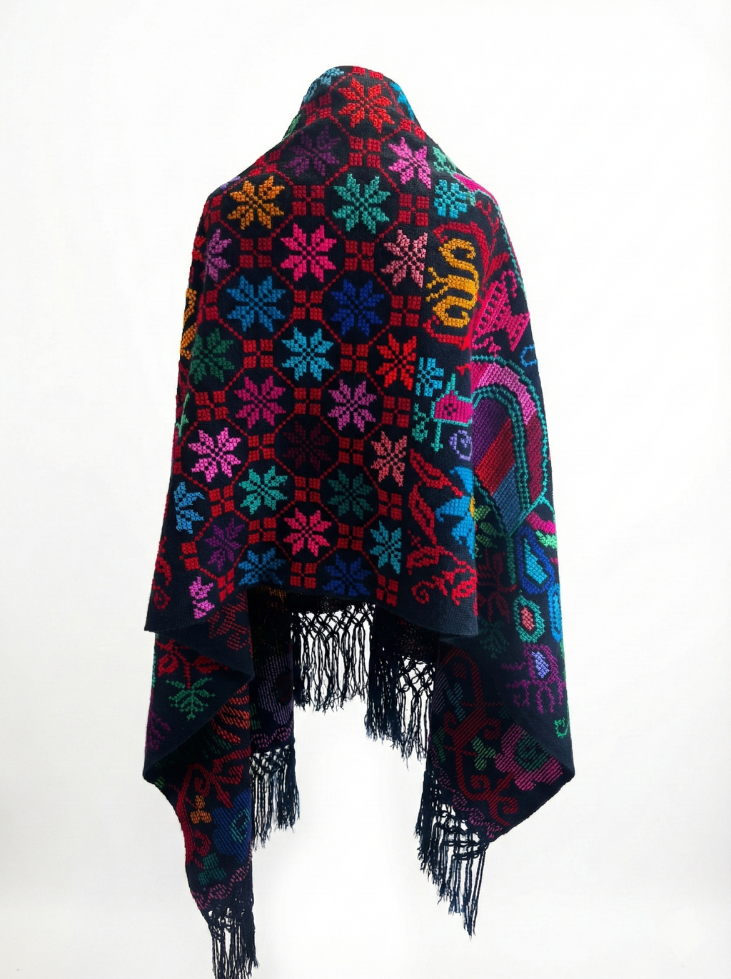 Hand-woven shawl with cross stitch