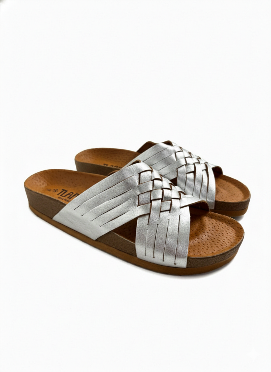 Sandalias artesanales color plata