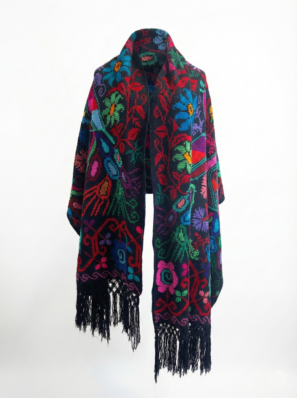 Hand-woven shawl with cross stitch