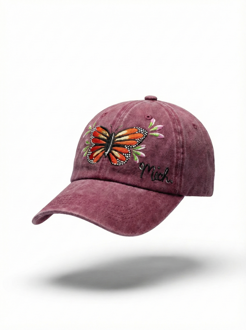 Gorra pintada a mano con mariposa monarca