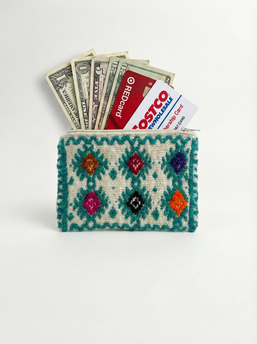 blue hand-woven coin purse
